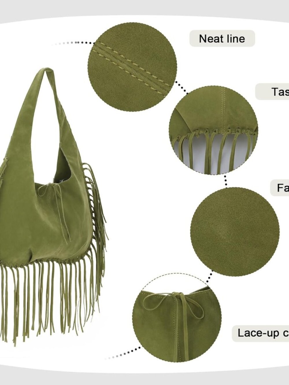 vintage Fringe Shoulder Bags for Women Western Hobo Handbags Vegan Faux Suede Le - Picture 5 of 7